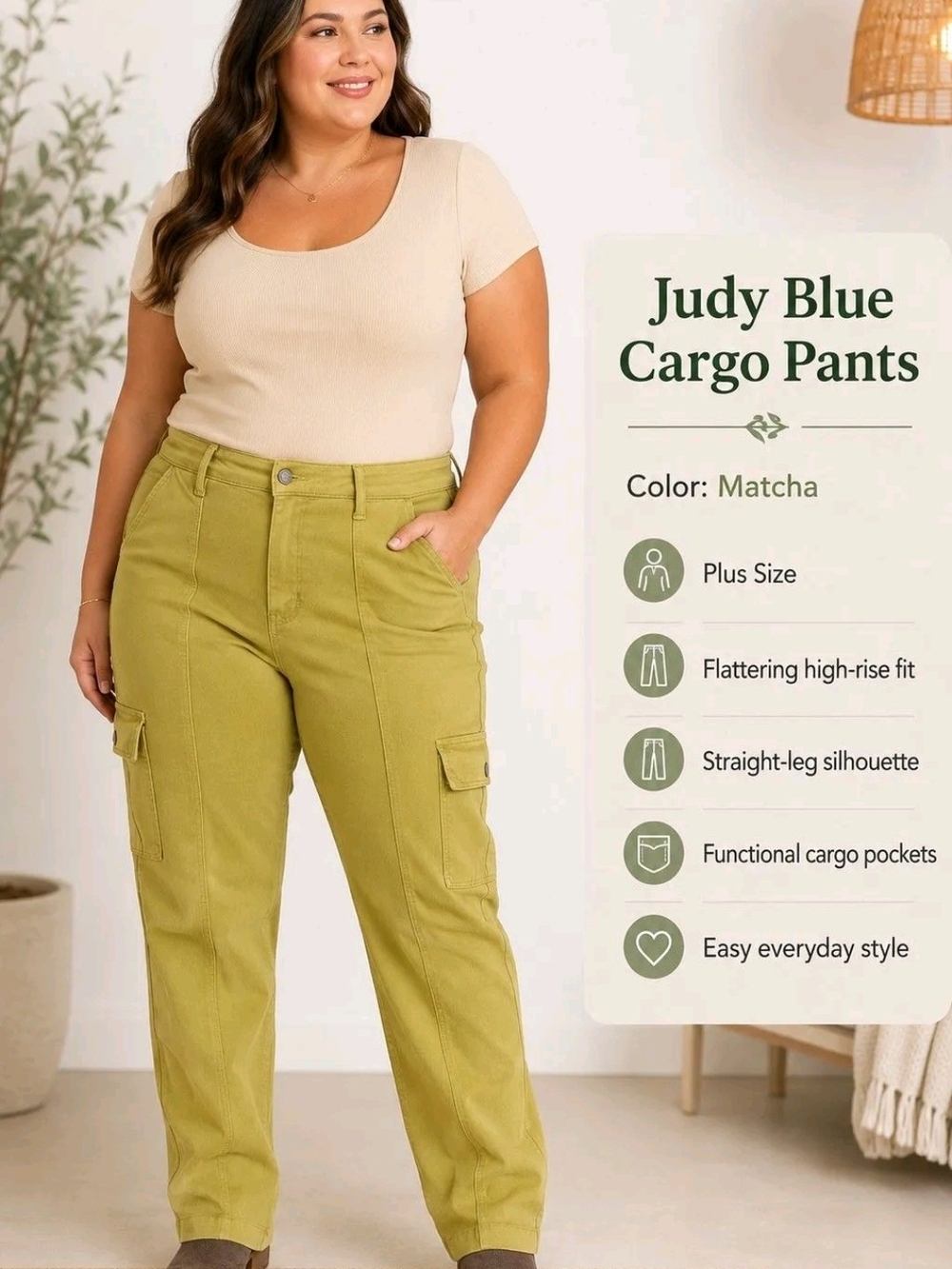 Judy Blue Plus-Size Cargo Pants in Matcha Green
